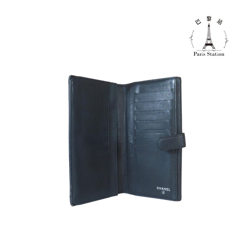 【巴黎站二手名牌專賣店】＊現貨＊CHANEL香奈兒真品＊黑色皮革大雙C雙面釦式長夾-3
