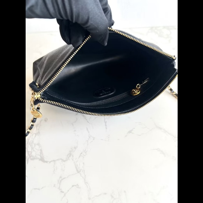 【LA LUNE】中古包Chanel黑色魚子醬皮革斜背包 單肩包 側背包 二手包 古董包-5