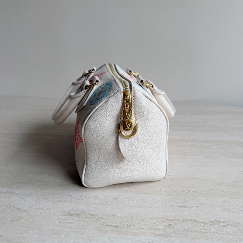 LV路易威登Speedy20奶白彩色刺繡枕頭包 底長20-2