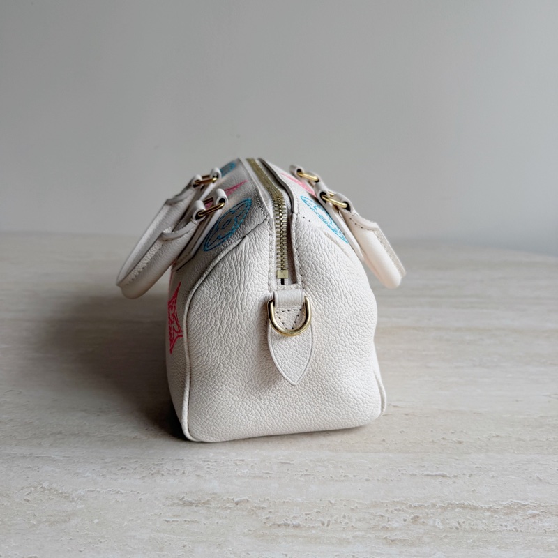 LV路易威登Speedy20奶白彩色刺繡枕頭包 底長20-3