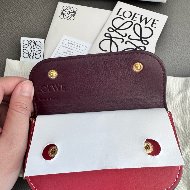 Loewe gate mini wallet拼接小牛皮扣式雙層零錢包-3
