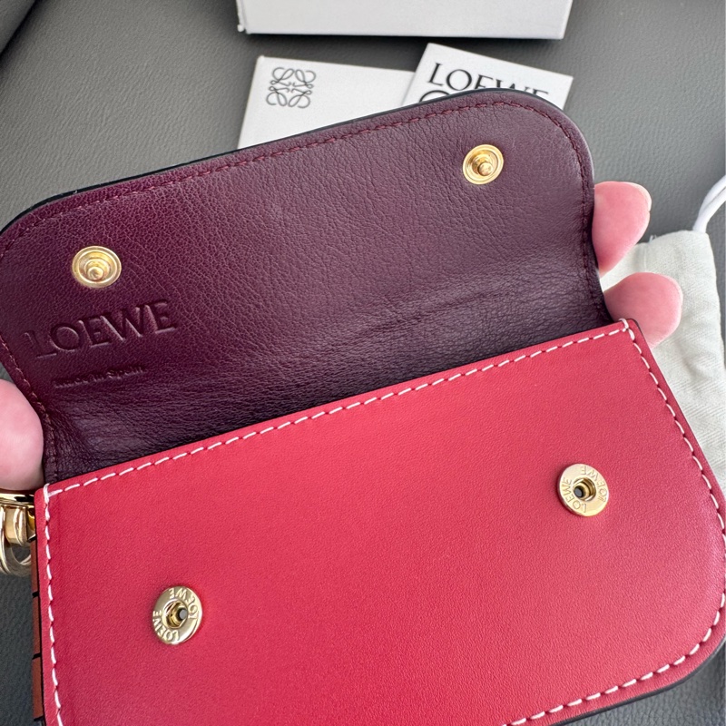 Loewe gate mini wallet拼接小牛皮扣式雙層零錢包-4