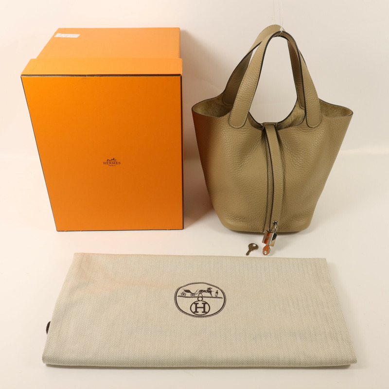 HERMES Clemence皮革Picotin PM銀扣手挽袋Trench-8