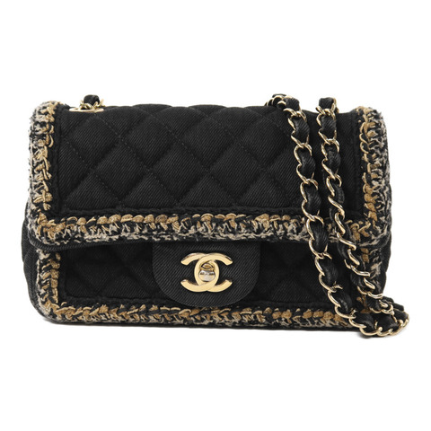 CHANEL 牛仔布Chain Shoulder金扣鏈帶肩背袋