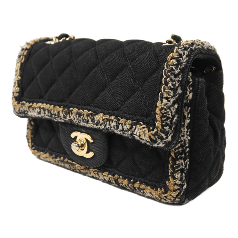 CHANEL 牛仔布Chain Shoulder金扣鏈帶肩背袋-2