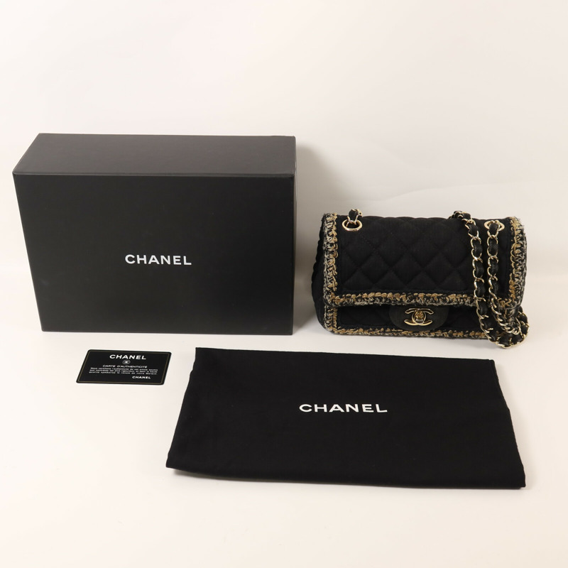 CHANEL 牛仔布Chain Shoulder金扣鏈帶肩背袋-9
