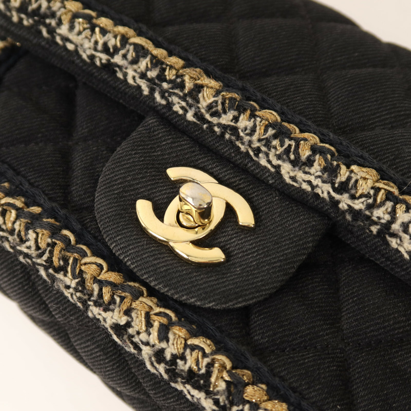 CHANEL 牛仔布Chain Shoulder金扣鏈帶肩背袋-10