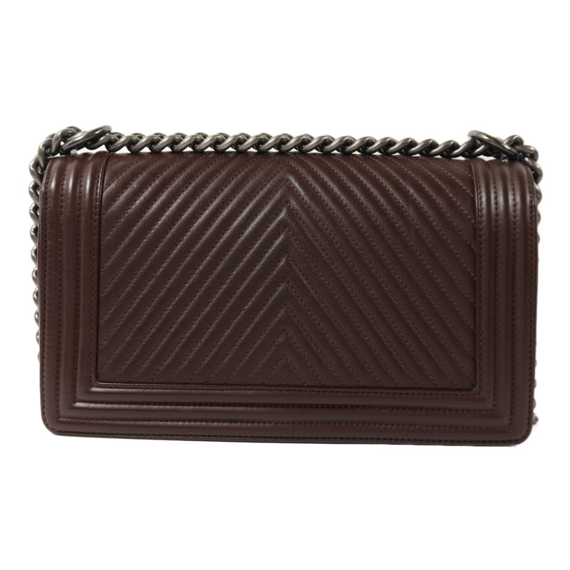 CHANEL 羊皮皮革Boy 25銀扣鏈帶肩背袋-1