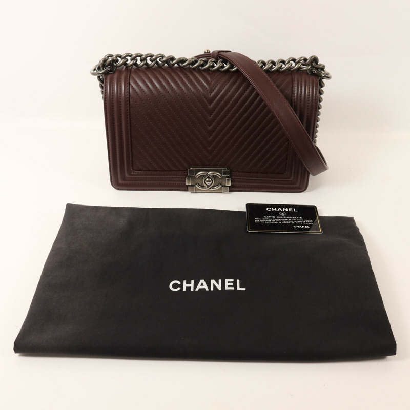 CHANEL 羊皮皮革Boy 25銀扣鏈帶肩背袋-9