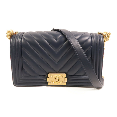 CHANEL 羊皮皮革Boy 25金扣鏈帶肩背袋