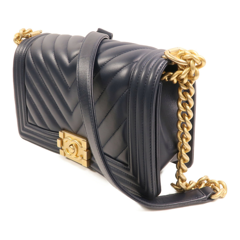 CHANEL 羊皮皮革Boy 25金扣鏈帶肩背袋-2