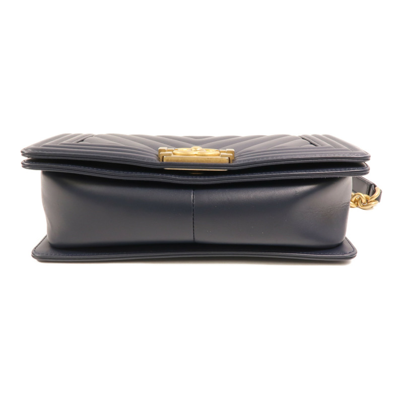 CHANEL 羊皮皮革Boy 25金扣鏈帶肩背袋-3