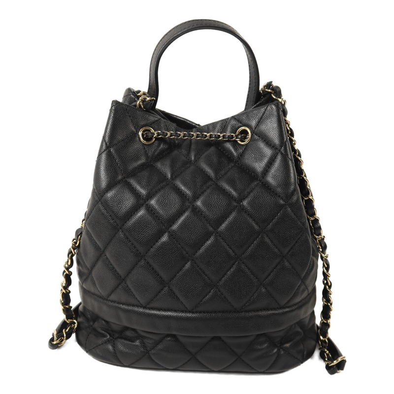 CHANEL 牛皮皮革Bucket Bag金扣鏈帶手挽肩背兩用袋-1