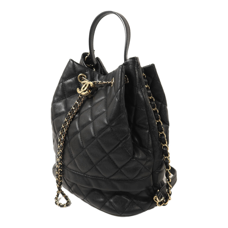 CHANEL 牛皮皮革Bucket Bag金扣鏈帶手挽肩背兩用袋-2