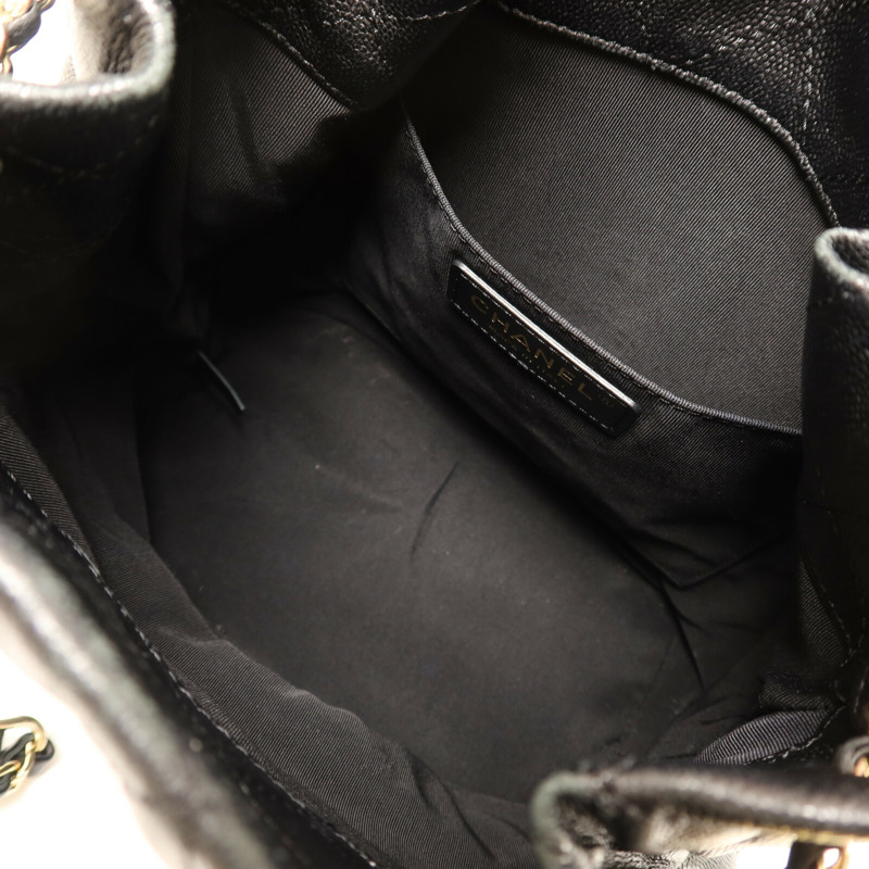 CHANEL 牛皮皮革Bucket Bag金扣鏈帶手挽肩背兩用袋-4