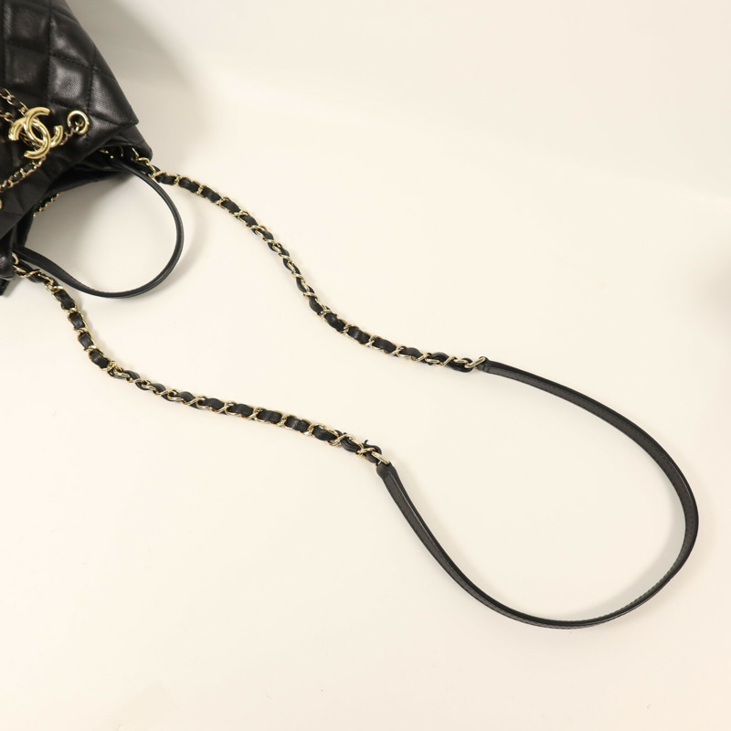 CHANEL 牛皮皮革Bucket Bag金扣鏈帶手挽肩背兩用袋-6