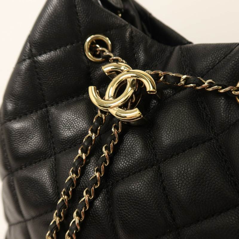 CHANEL 牛皮皮革Bucket Bag金扣鏈帶手挽肩背兩用袋-8