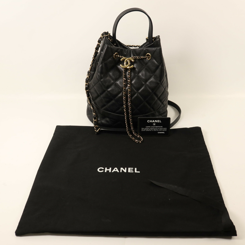 CHANEL 牛皮皮革Bucket Bag金扣鏈帶手挽肩背兩用袋-9