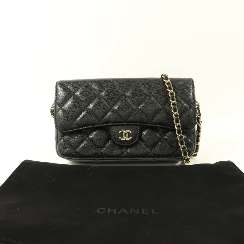 CHANEL 牛皮皮革Phone Case Bag金扣鏈帶肩背袋-10