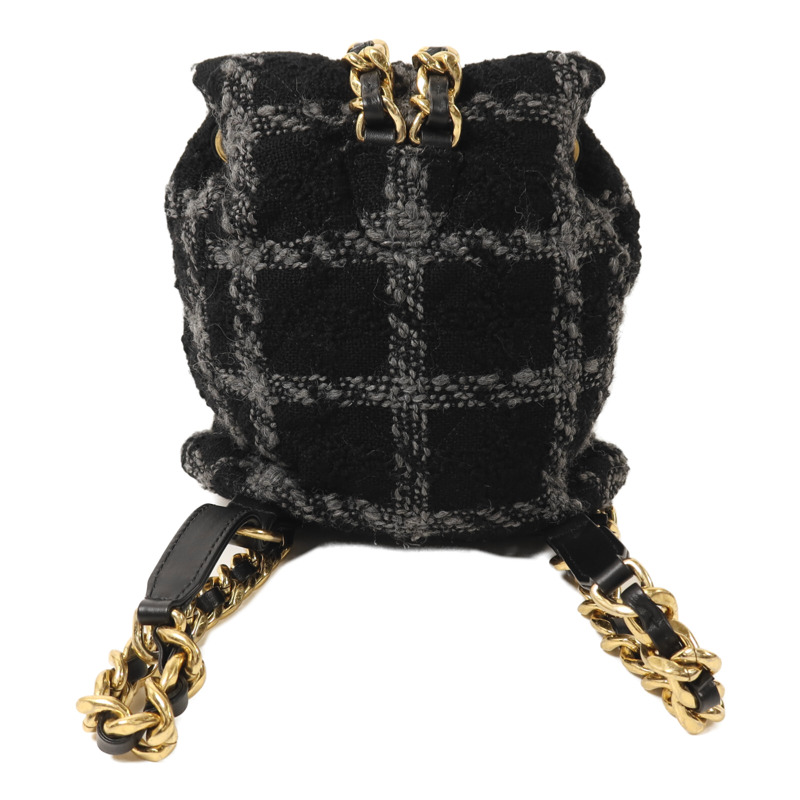 CHANEL Tweed Duma Tweed Backpack金扣鏈帶背包-1