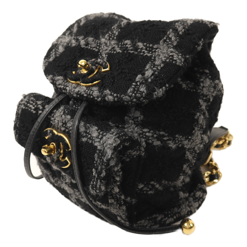 CHANEL Tweed Duma Tweed Backpack金扣鏈帶背包-2