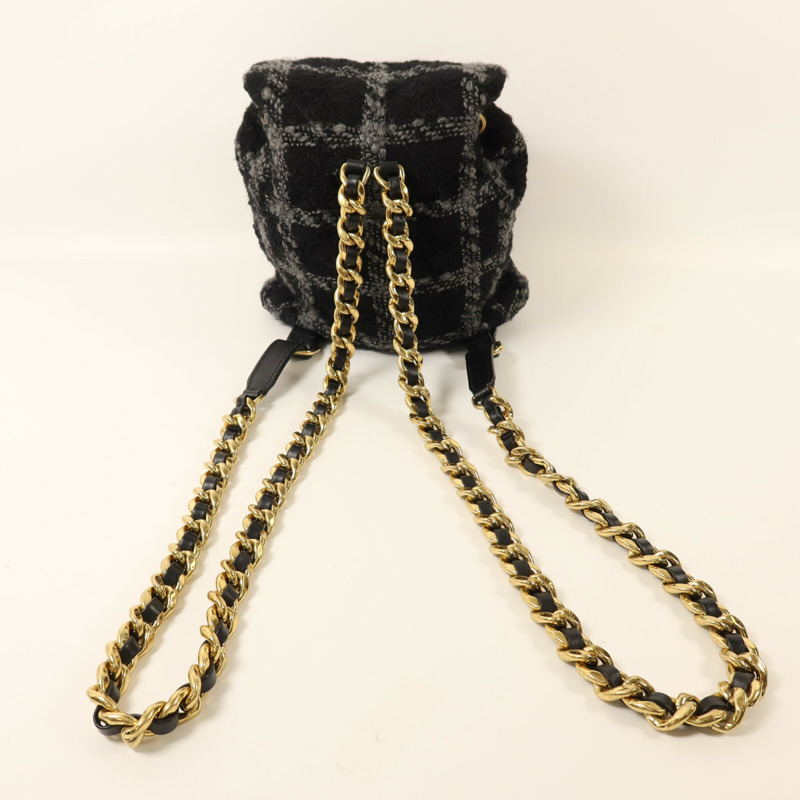 CHANEL Tweed Duma Tweed Backpack金扣鏈帶背包-14