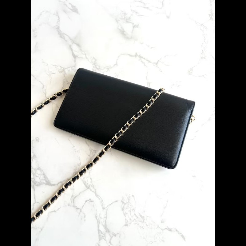 【LA LUNE】絕版古董包 中古包 Chanel黑金色WOC 長夾 側背包 斜背包 單肩包 二手包-2