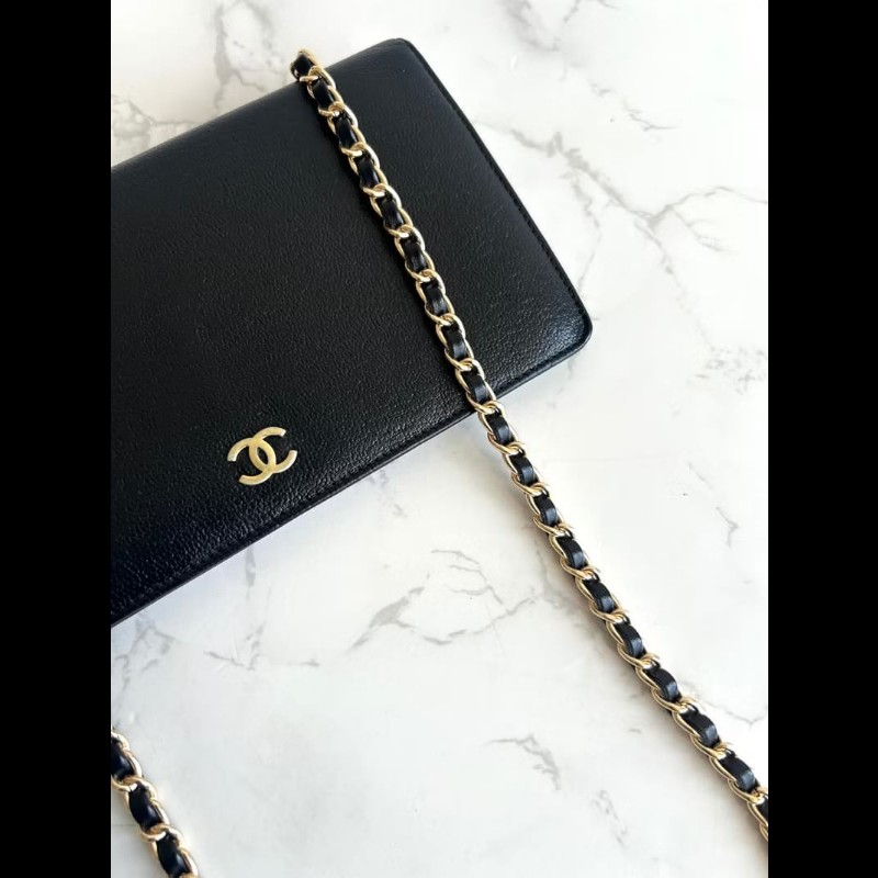 【LA LUNE】絕版古董包 中古包 Chanel黑金色WOC 長夾 側背包 斜背包 單肩包 二手包-3