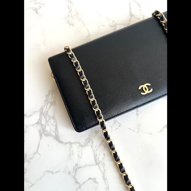 【LA LUNE】絕版古董包 中古包 Chanel黑金色WOC 長夾 側背包 斜背包 單肩包 二手包-7