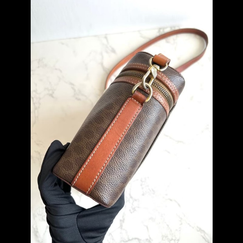 絕版古董包 Celine咖啡色老花甜甜圈盒子包 斜背包 側背包 單肩包-2