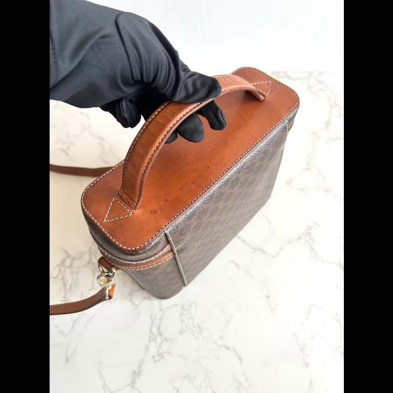 絕版古董包 Celine咖啡色老花甜甜圈盒子包 斜背包 側背包 單肩包-3