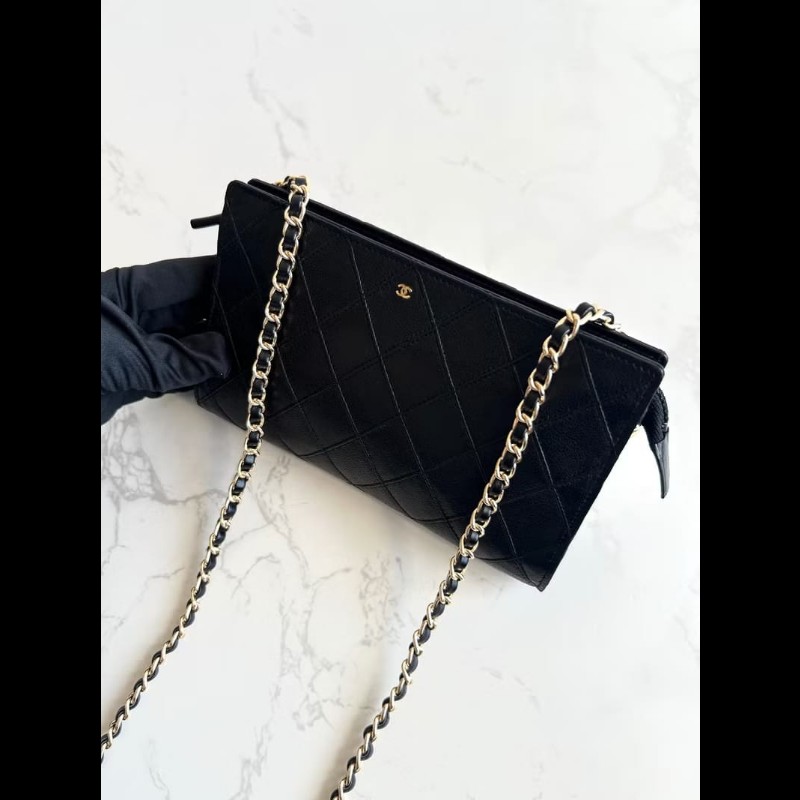 【LA LUNE】中古包Chanel黑金色小羊皮革斜背包 單肩包 側背包 二手包 古董包-3