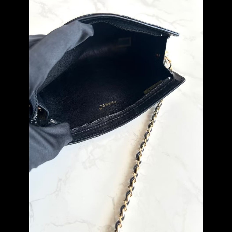 【LA LUNE】中古包Chanel黑金色小羊皮革斜背包 單肩包 側背包 二手包 古董包-4