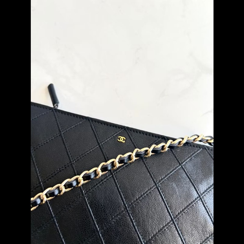 【LA LUNE】中古包Chanel黑金色小羊皮革斜背包 單肩包 側背包 二手包 古董包-5