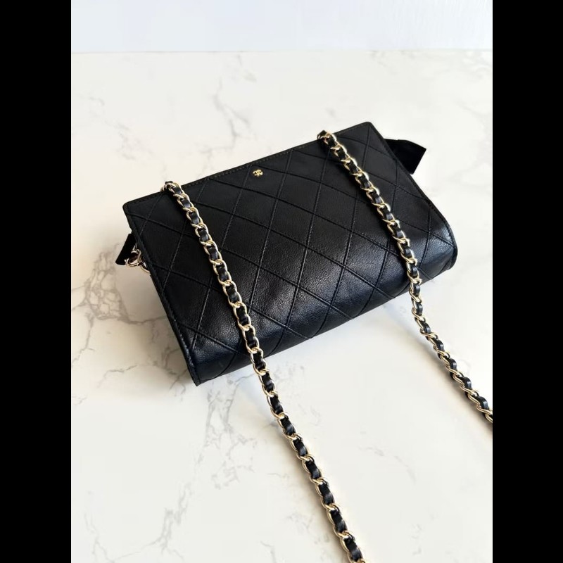 【LA LUNE】中古包Chanel黑金色小羊皮革斜背包 單肩包 側背包 二手包 古董包-6