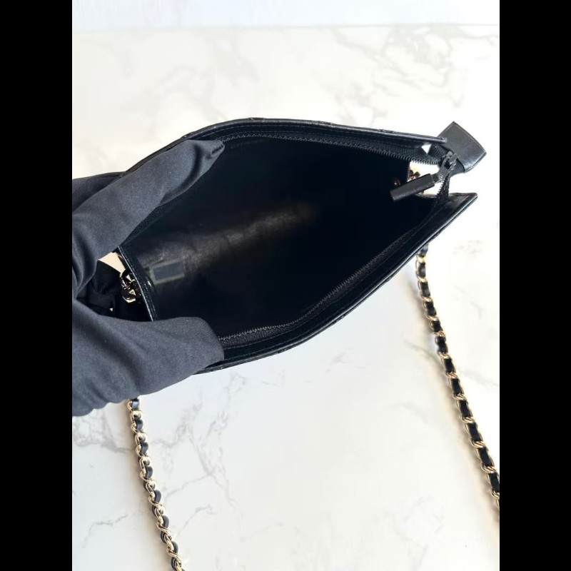 【LA LUNE】中古包Chanel黑金色小羊皮革斜背包 單肩包 側背包 二手包 古董包-7
