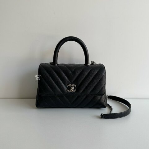 99新🆕 全配有購證🙌🏻 保卡款28開 Chanel Coco Handle 小號 黑銀🖤