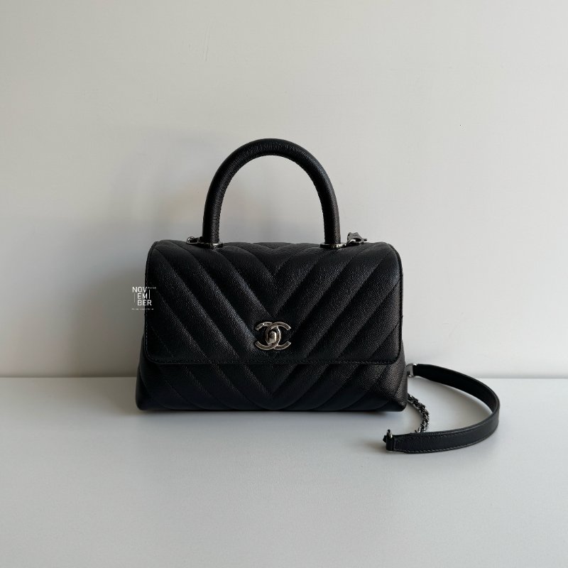 99新🆕 全配有購證🙌🏻 保卡款28開 Chanel Coco Handle 小號 黑銀🖤-0