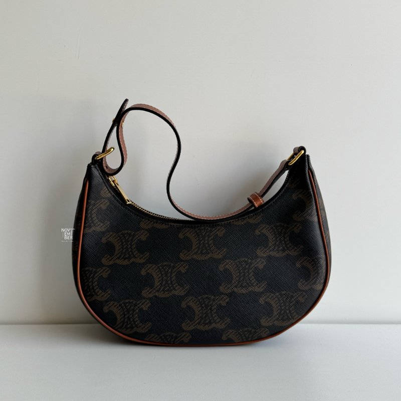 99新🆕 Celine 瑟琳 AVA 老花半月包 棕色-0