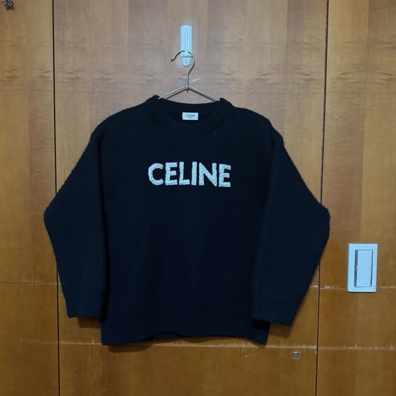 celine 全羊毛黑色毛衣 s號出清 大logo 衣長57-0