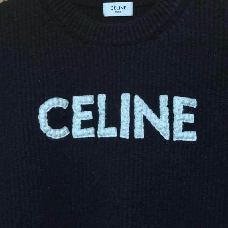 celine 全羊毛黑色毛衣 s號出清 大logo 衣長57-1