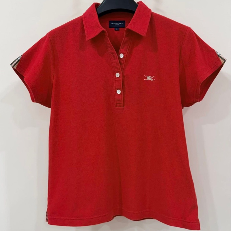 BURBERRY GOLF 肩格紋刺繡戰馬POLO上衣 紅色-1