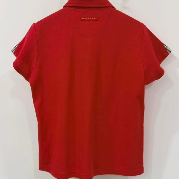 BURBERRY GOLF 肩格紋刺繡戰馬POLO上衣 紅色-2