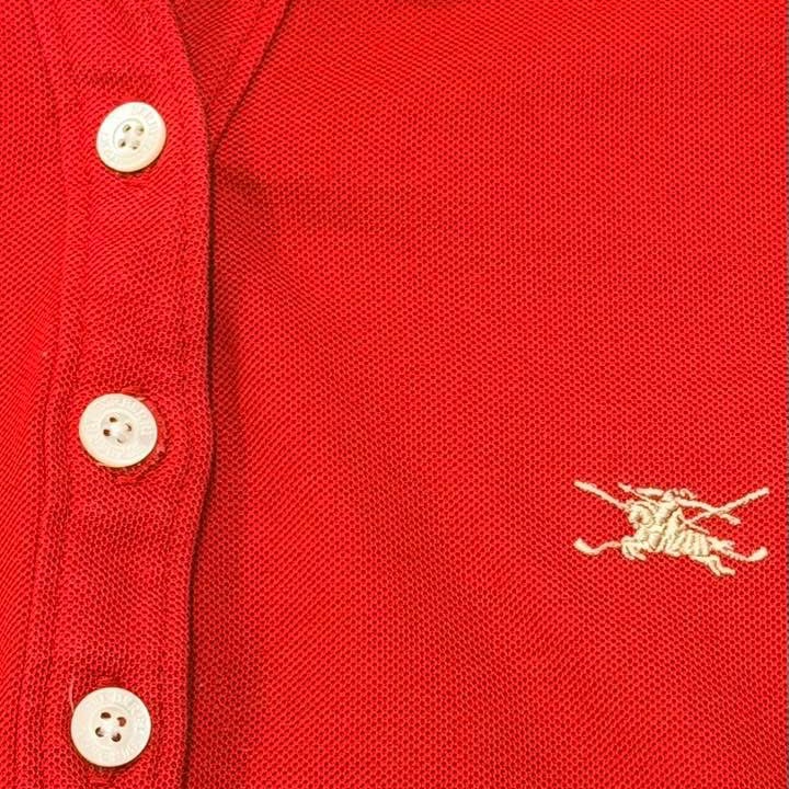 BURBERRY GOLF 肩格紋刺繡戰馬POLO上衣 紅色-3