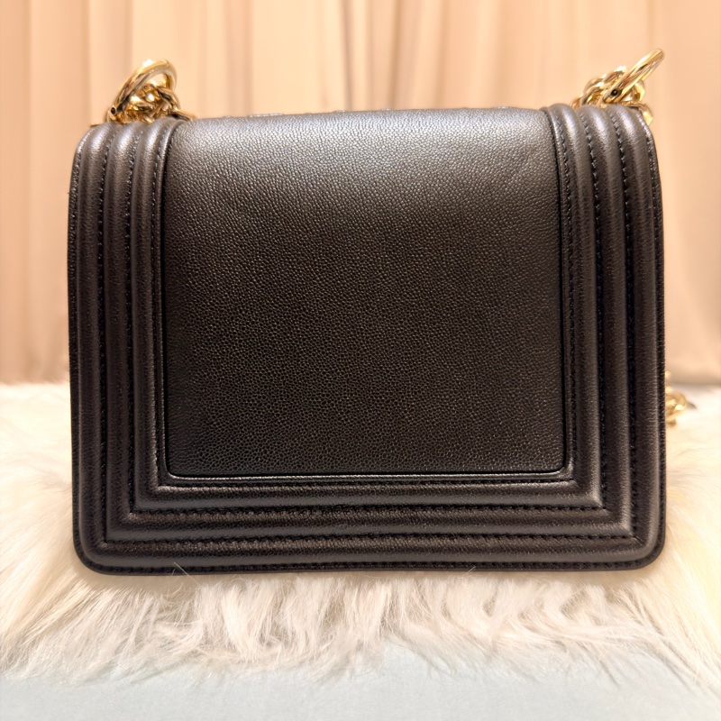 Chanel Boy Mini 黑色荔枝紋牛皮 金鍊 迷你翻蓋斜背包-7