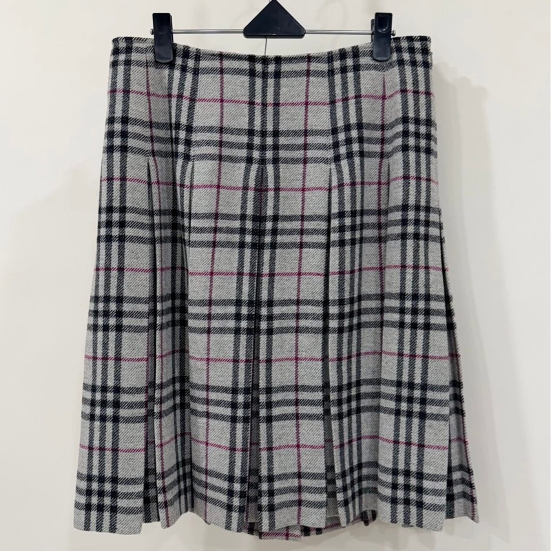 BURBERRY 倫敦 混羊駝格紋百褶毛料裙-1