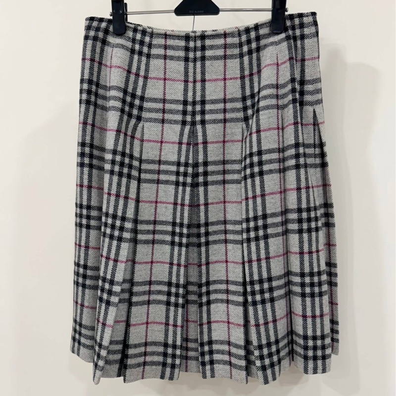 BURBERRY 倫敦 混羊駝格紋百褶毛料裙-2