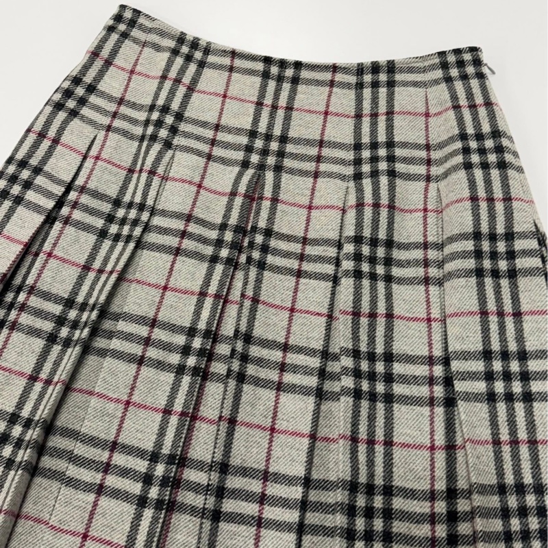 BURBERRY 倫敦 混羊駝格紋百褶毛料裙-4