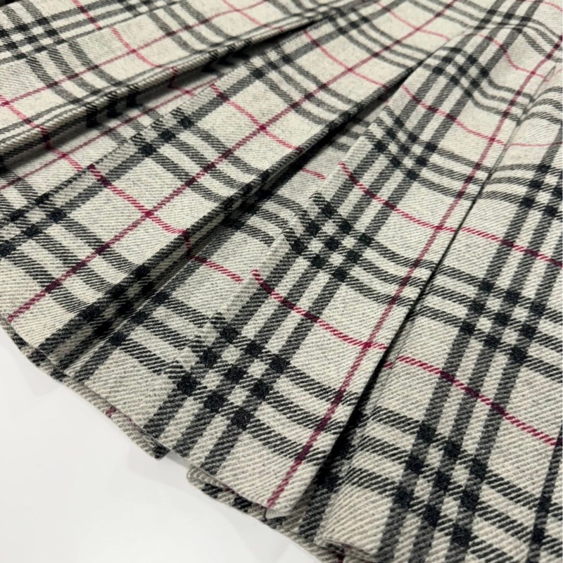 BURBERRY 倫敦 混羊駝格紋百褶毛料裙-5