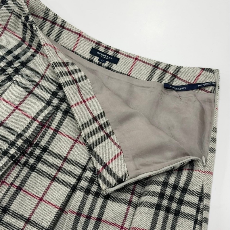 BURBERRY 倫敦 混羊駝格紋百褶毛料裙-6